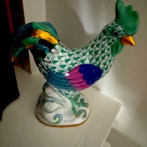 Herend Green Fishnet figurine hand painted Rooster